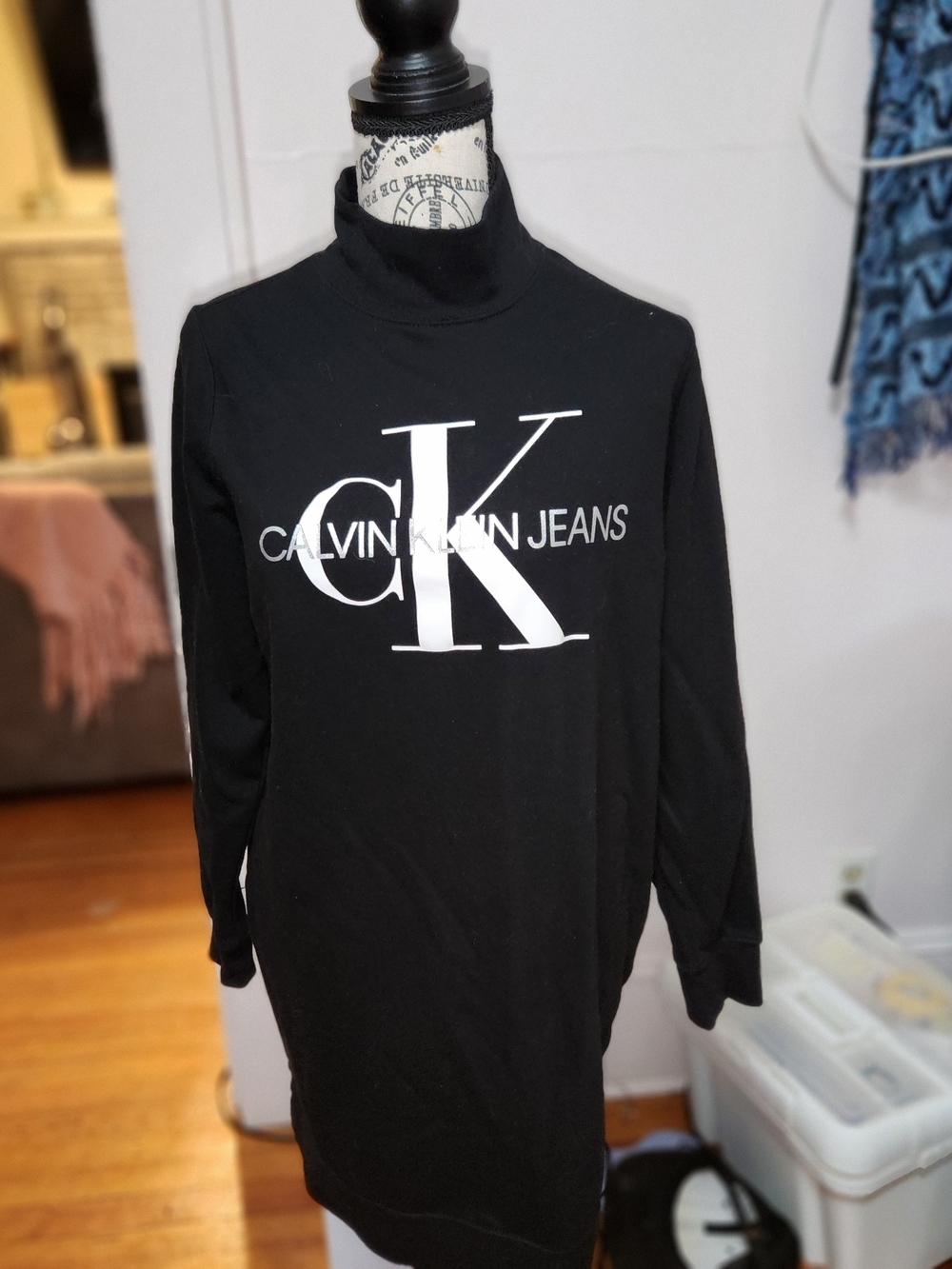 Calvin Klein Jeans Black Logo Turtleneck Dress Medium